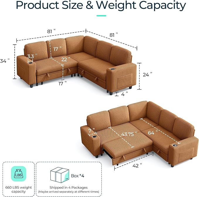 LINSY HOME Sectional Sleeper Sofa - Image 2