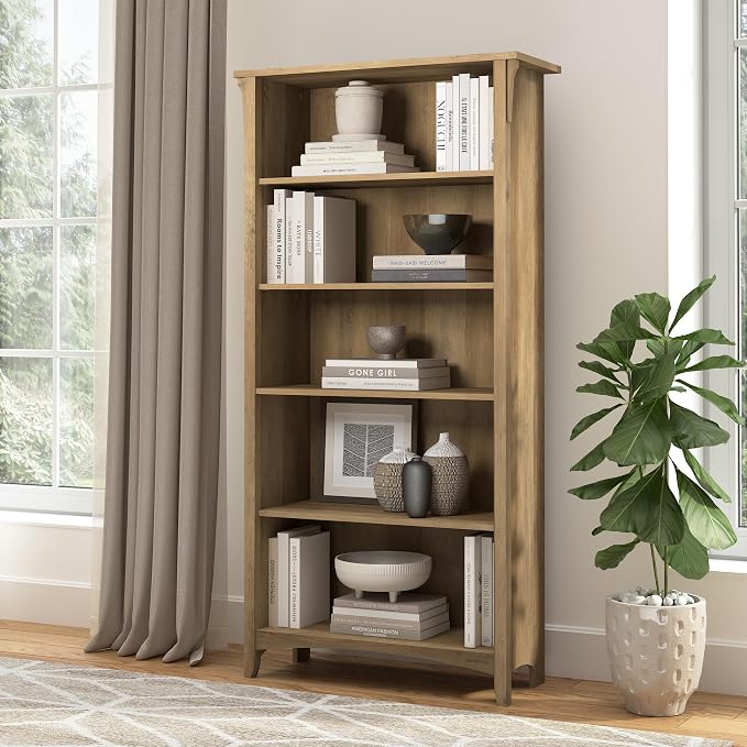 Bush Home Salinas 5 Shelf Bookcase in Reclaimed Pine, Tall Bookshelf, Large - Image 2