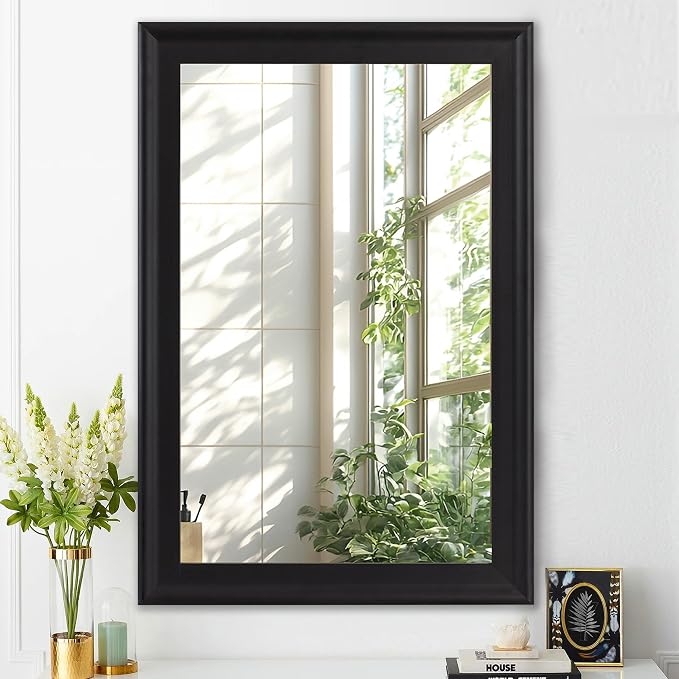 Black Wood Mirror for Bathroom, Rectangle Rustic 24 x 36 inch Vanity Mirror for - Image 3