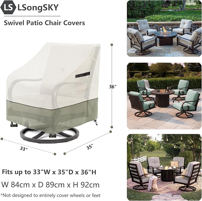 Patio Swivel Chair Cover 4 Pack, Waterproof Heavy Duty Outdoor Chair Covers - Image 2