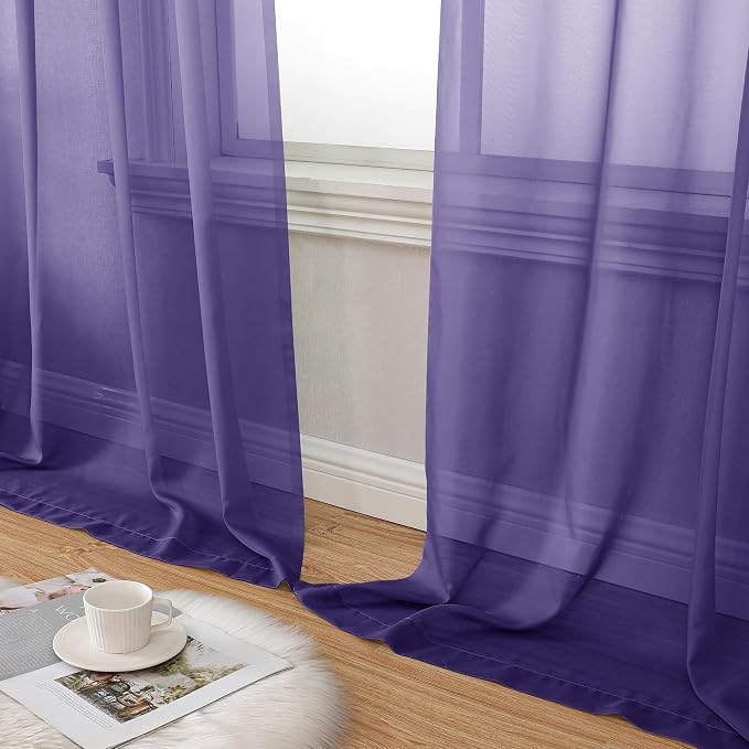 Aiyufeng Purple Sheer Curtains 90 Inches Long 2 Panels Set, Light Filtering - Image 8