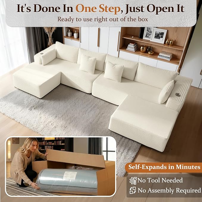 138" Cloud Sectional Couch, Comfort U Shaped Sofa - Image 3