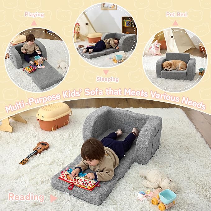 Toddler Couch, 2-in-1 Toddler Chairs Comfy 1-3 Years Old, Toddler Chair - Image 6