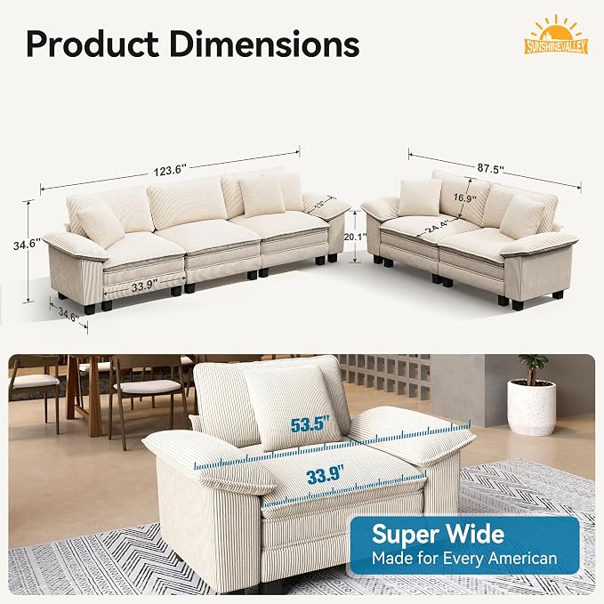 SUNSHINE VALLEY Sofa and Loveseat Set, Oversized Corduroy Modular Love seat and - Image 2