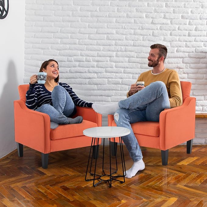 VINGLI Accent Chairs Set of 2 Living Room Chairs Burnt Orange Reading Chair - Image 8