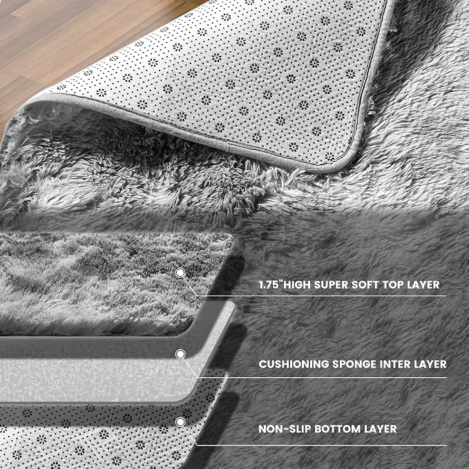 Ultra Soft Indoor Modern Area Rugs, 5x7 Tie-Dyed Light Grey Large Area Rugs - Image 5