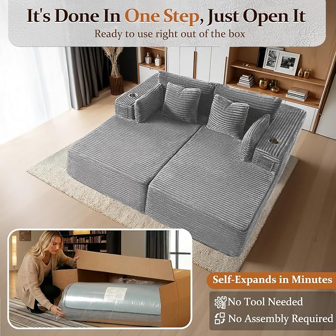 72" Cloud Sectional Couch, Comfort U Shaped Sofa - Image 3