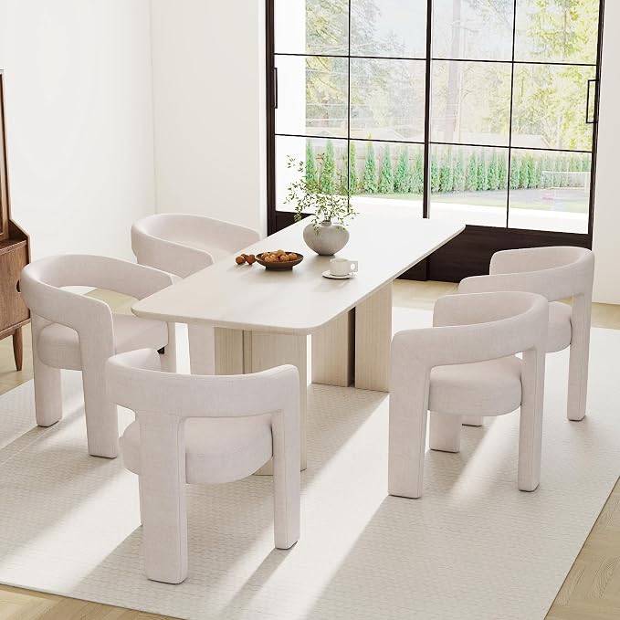 RIVOVA Modern Barrel Dining Chairs Set of 5, Linen Upholstered Accent Side Chair by RIVOVA