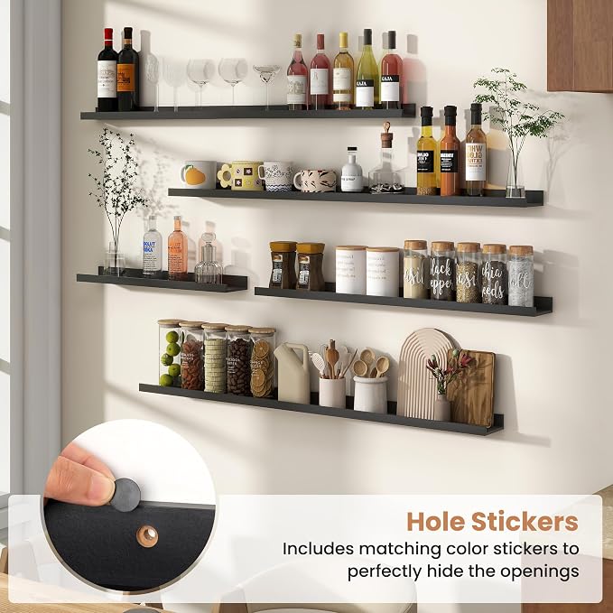 Fun Memories Picture Ledge Shelves Set of 4, 24 Inch Rustic Wall Mounted - Image 5