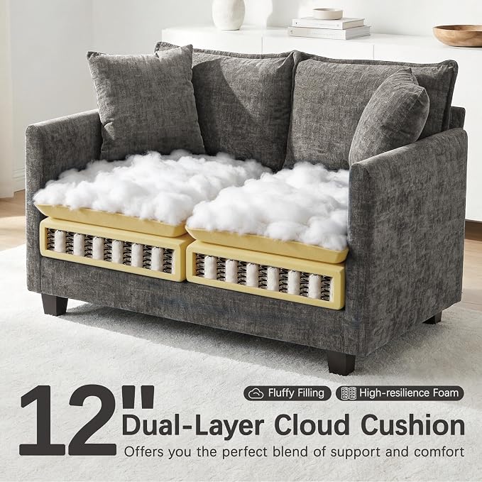52'' Loveseat Sofa with Ottoman, Cloud Sofa Couch with 27" Deep Seat & 2 Pillows - Image 3
