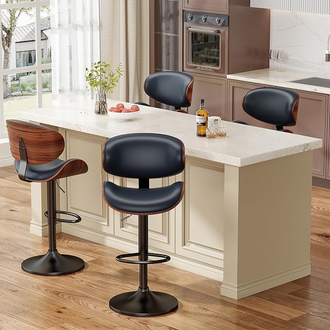 YaFiti Bar Stools Set of 2, Bentwood Adjustable Height Swivel Bar Stools - Image 7