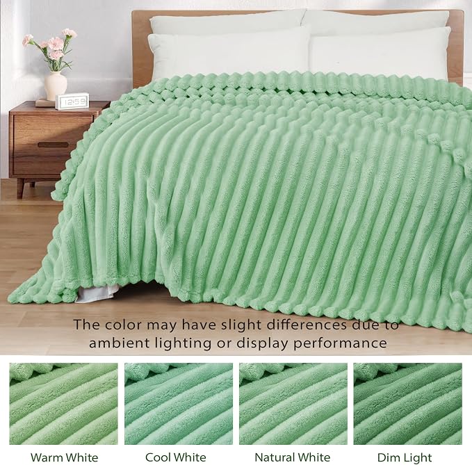 Exclusivo Mezcla Twin Size Flannel Fleece Blanket, Super Soft Striped Jacquard - Image 3