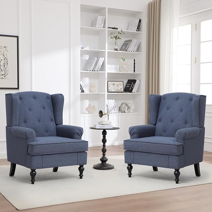 Accent Chair Set of 2, Mid Century Modern Fabric Wingback Chair, Upholstered by choairy