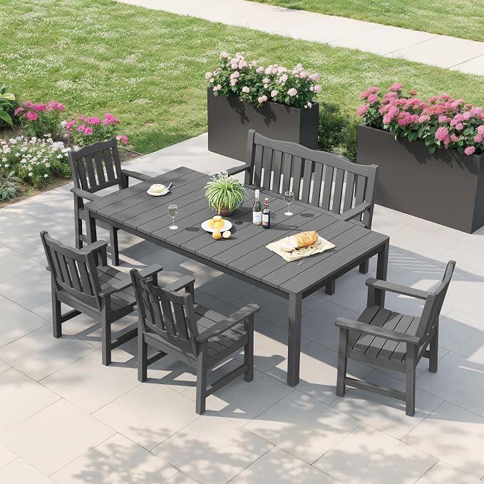 Stoog 3 Piece Outdoor Bench & Outdoor Chairs Set, All-Weather HIPS Patio - Image 2