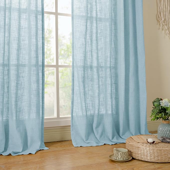 LAMIT Stone Blue Semi Sheer Window Linen Curtains 63 Inch Length, Light - Image 9