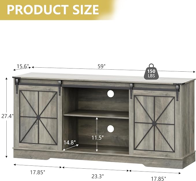 Farmhouse TV Stand for 65/60/55 Inch Tvs, Rustic Entertainment Center - Image 7