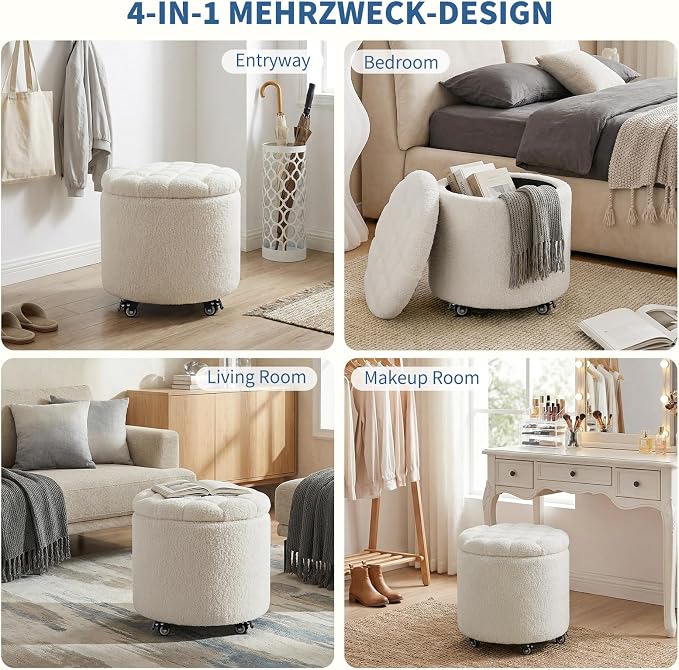 Furniliving Modern Round Storage Ottoman - Image 6