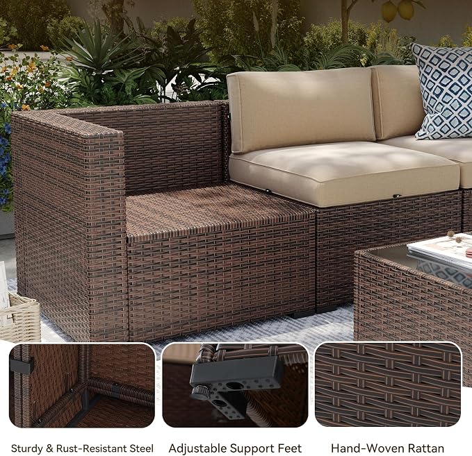 Aoxun 8-Piece Patio Furniture Set, Wicker Outdoor Sectional Sofa - Image 6