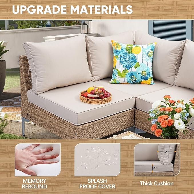 JOYURE 5 Piece Wicker Patio Furniture Set, Outdoor Conversation Sectional Sofa - Image 7