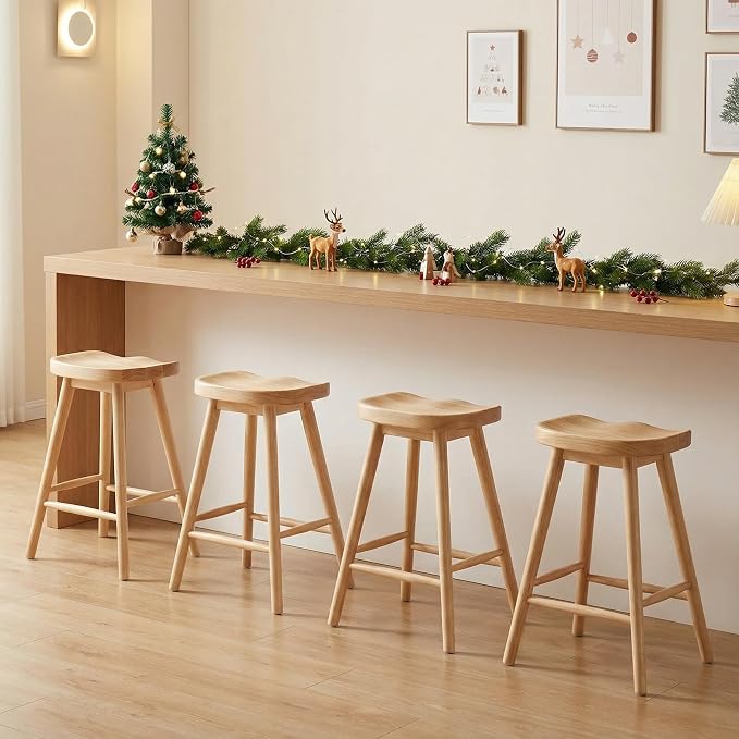 LukeAlon 24.25" Modern Counter Height Bar Stools Set of 4 Wooden Ergonomic by LukeAlon