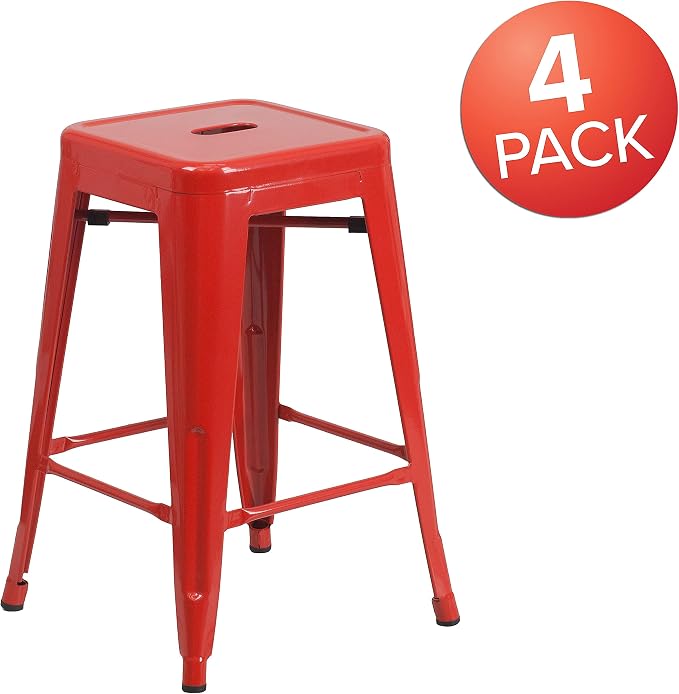 Flash Furniture Lily 4 Pack Commercial Grade 24" High Backless Red Metal - Image 4