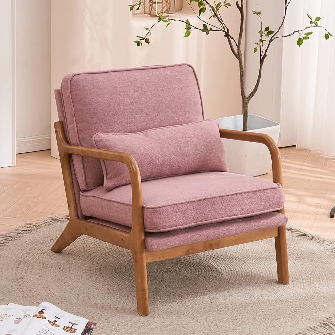 Bonnlo Pink Accent Chairs Set of 2, Upholstered Mid Century Modern Lounge - Image 5