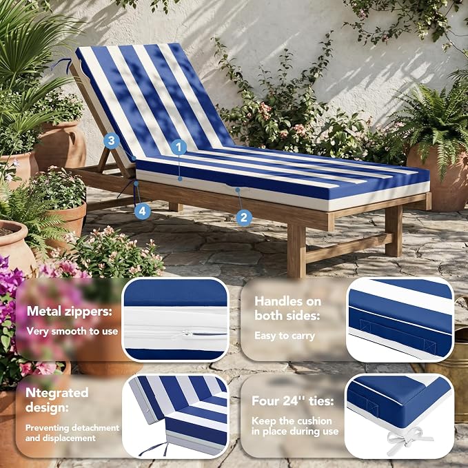 L'AGRATY Outdoor Lounge Chaise Cushion: 72x21x3 Inch Waterproof Lounge Chair - Image 5