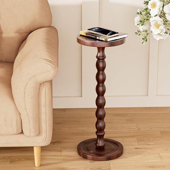 Solid Wood Drink Table, Rubber Wood‌ Small Round Side Table - Image 7