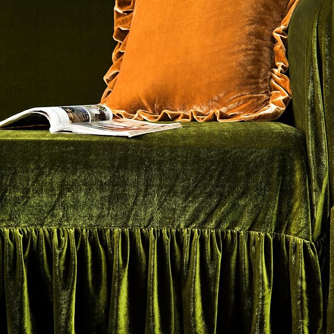 Polyester Sofa Cover Soft Decorative Luxurious Solid Exquisite Ruffle Trim - Image 6