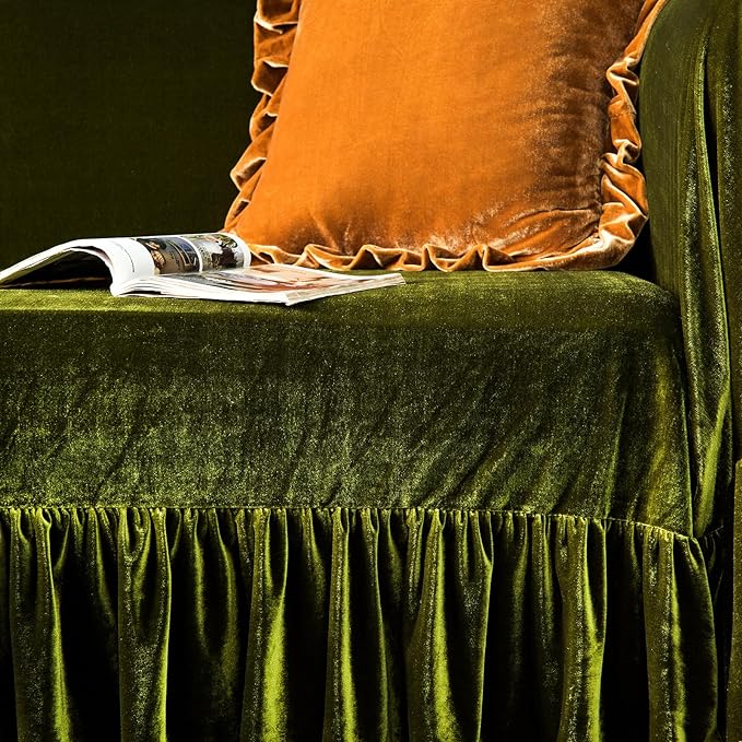 GLORY SEASON Velvet Sofa Cover Soft Decorative Luxurious Solid Exquisite Ruffle - Image 5