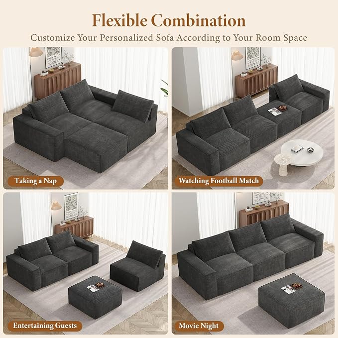 Vesgantti 114" Modular Boneless Couch, Modern 3 Seater Sectional Sofa - Image 8