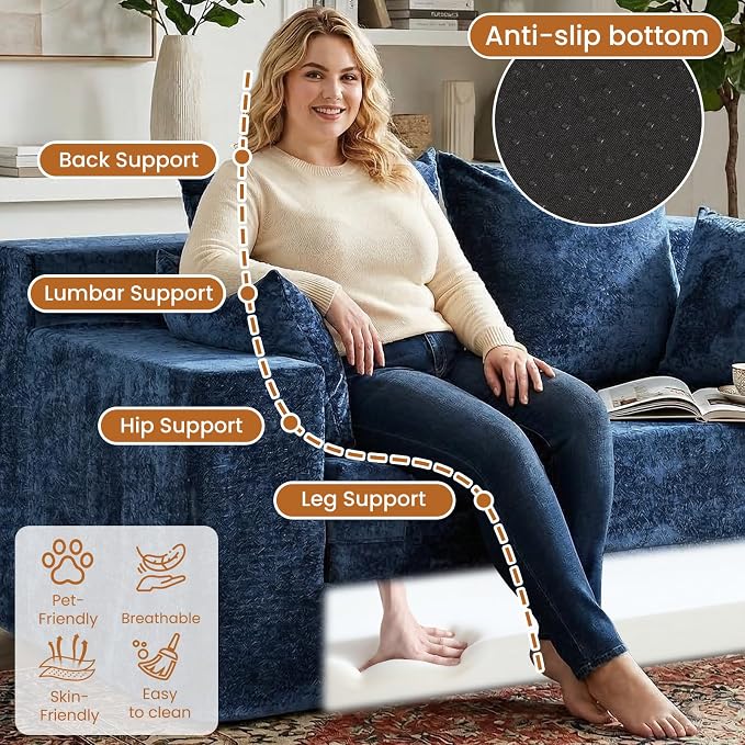 Loveseat Sofa Bed, Convertible Silky Velvet 5-in-1 Foldable Boneless Sleeper - Image 5