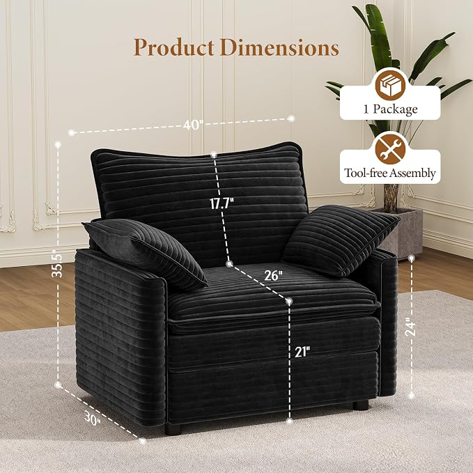 Vesgantti 40" Single Seat Sofa, Comfy Cloud Couch Deep Seat Upholstered Couch - Image 2