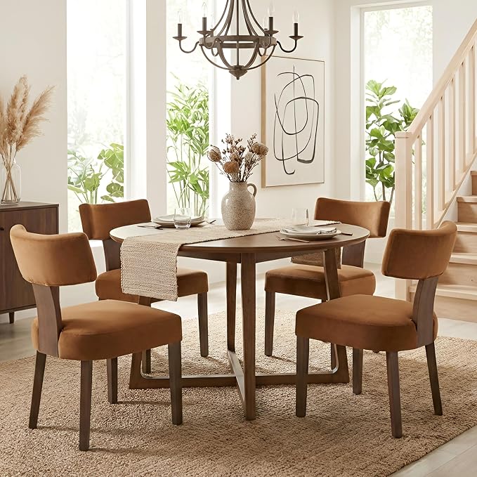HNY Mid Century Modern Dining Chairs, Velvet Fabric Farmhouse Upholstered and - Image 7