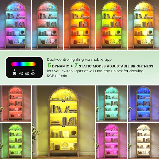 HNEBC Arched Display Case with RGB Lights, LED Curio Cabinet with Shelf - Image 4