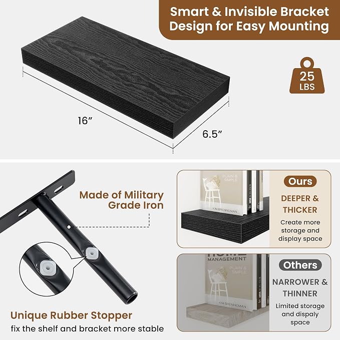 fuqing Floating Shelves for Wall, Wall Mounted Wood Floating Shelf - Image 3