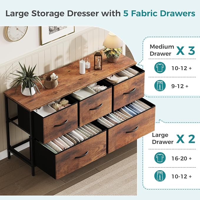 OLIXIS 5 Drawer Dresser for Bedroom, Closet Chest Organizer Furniture, TV Stand - Image 4