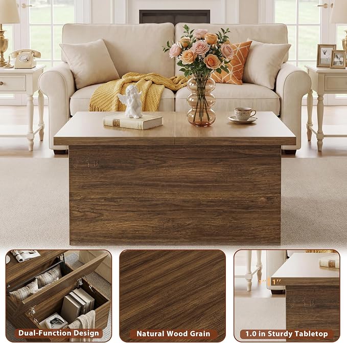 HUAHUU 31.5" Lift Top Coffee Table, 4 in 1 Square Coffee Table - Image 5