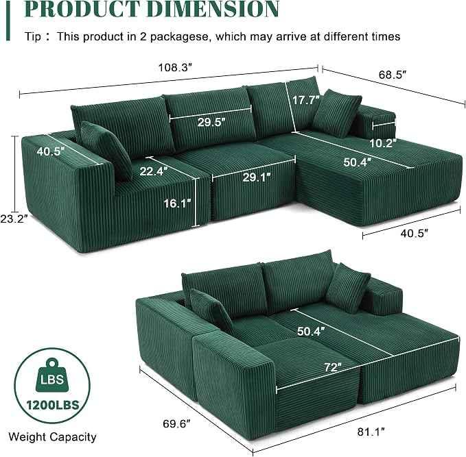 Weture 108” Modular Sectional Sofa, Cloud Sectional Couch - Image 3