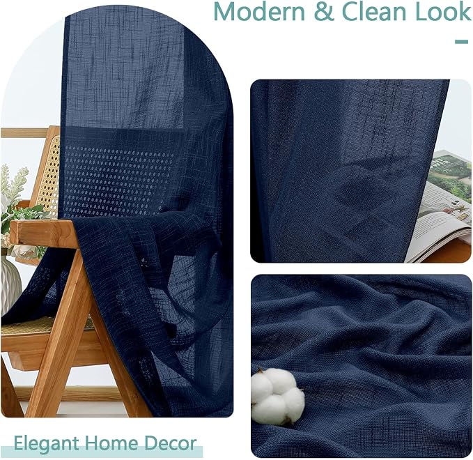 Chyhomenyc Extra Long Navy Blue Semi Sheer Curtains 108 Inches Long 2 Panels Set - Image 8