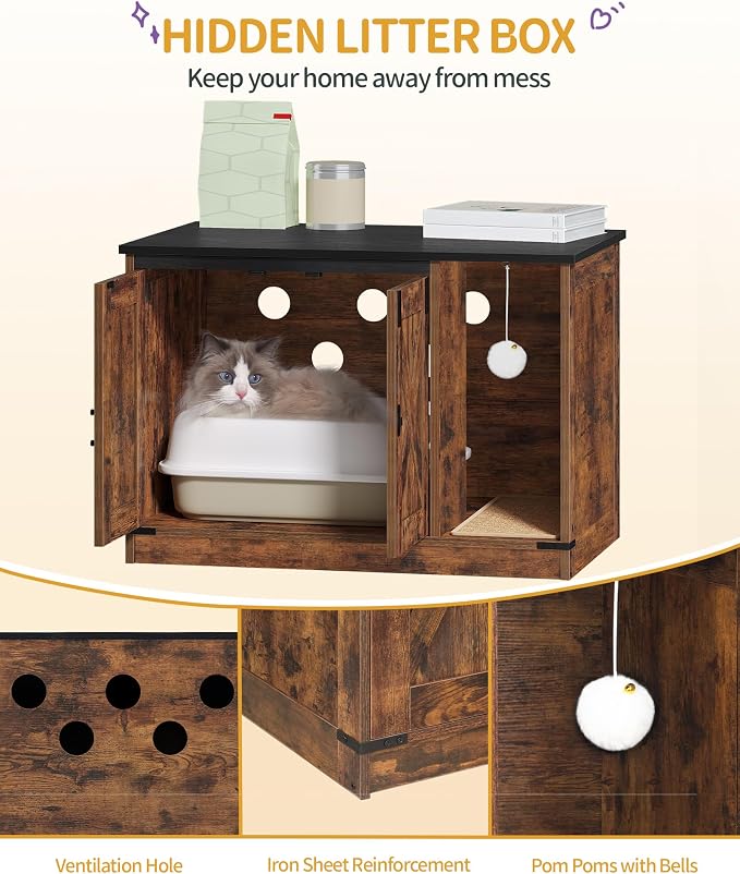 Hzuaneri Cat Litter Box Enclosure, Hidden Litter Box Cabinet Furniture - Image 4