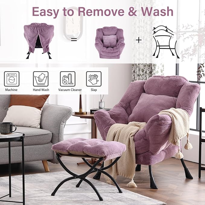 Lazy Chair with Ottoman, Reading Chair with a Pillow, Leisure Sofa Armchair - Image 7