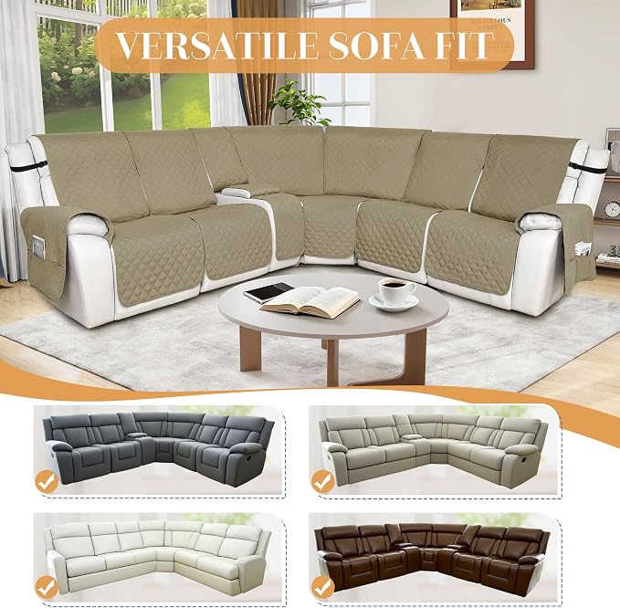 HDCAXKJ Reclining Sectional Couch Covers L Shape Recliner Sofa Middle Console - Image 5