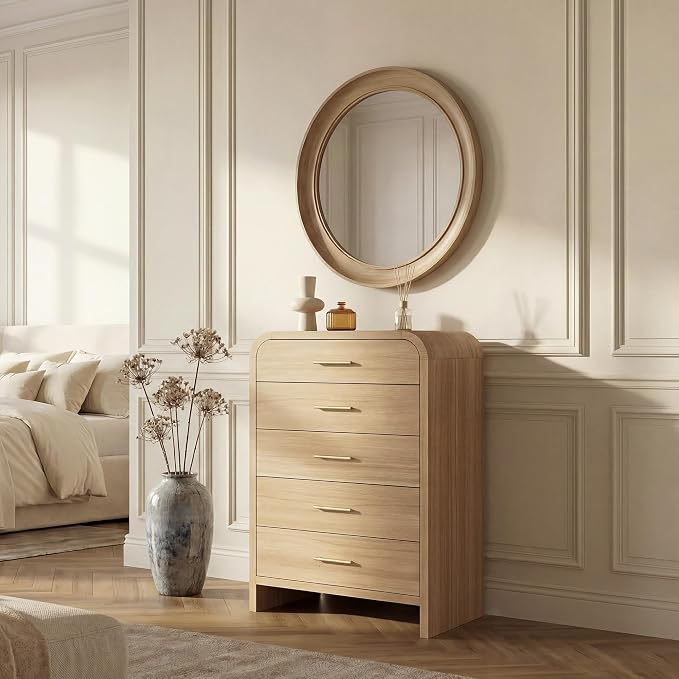 Curved 5-Drawer Dresser for Bedroom, 45.59" Tall Modern Chest of Drawers by TheBeautyofRusticRefined