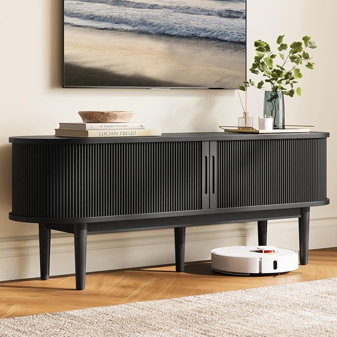 LINSY HOME 58" Fluted TV Stand for TVs up to 65 Inch, Mid Century Modern - Image 2