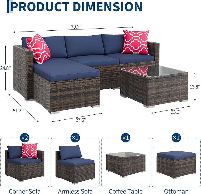 5-Piece Outdoor Sectional Sofa Set, All-Weather PE Rattan Patio Furniture - Image 2