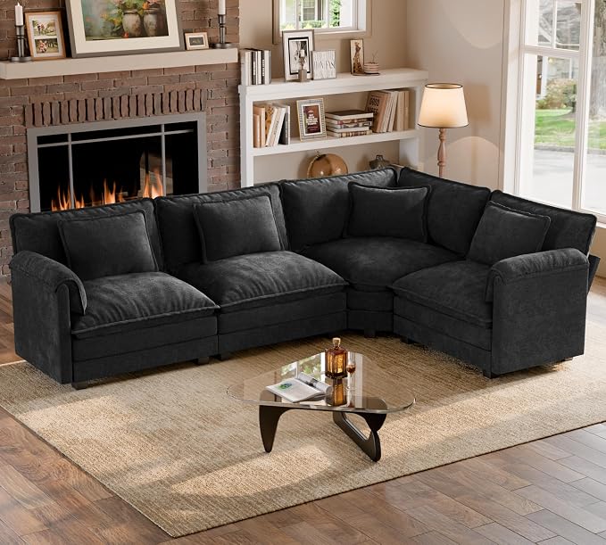 ELUCHANG 114" Oversized V-Shaped Cloud Couch Modular Sectional Sofa by ELUCHANG