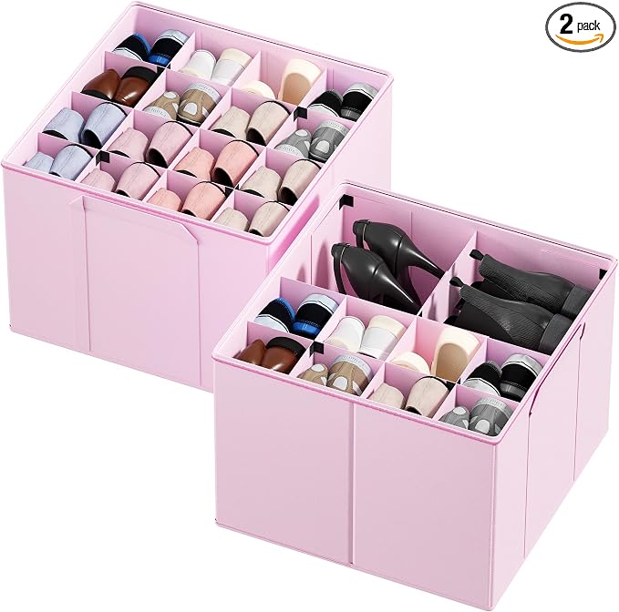 SpaceAid Shoe Organizer for Closet, 2 Pack Foldable Shoe Storage Containers by SpaceAid