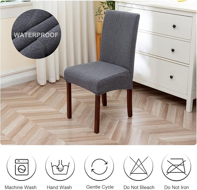Genina Waterproof Chair Covers for Dining Room, Stretch Jacquard Dining Chair - Image 7