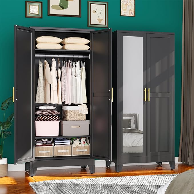 71" Metal Armoire Wardrobe Closet, Steel Clothing Storage Cabinet by erosoei